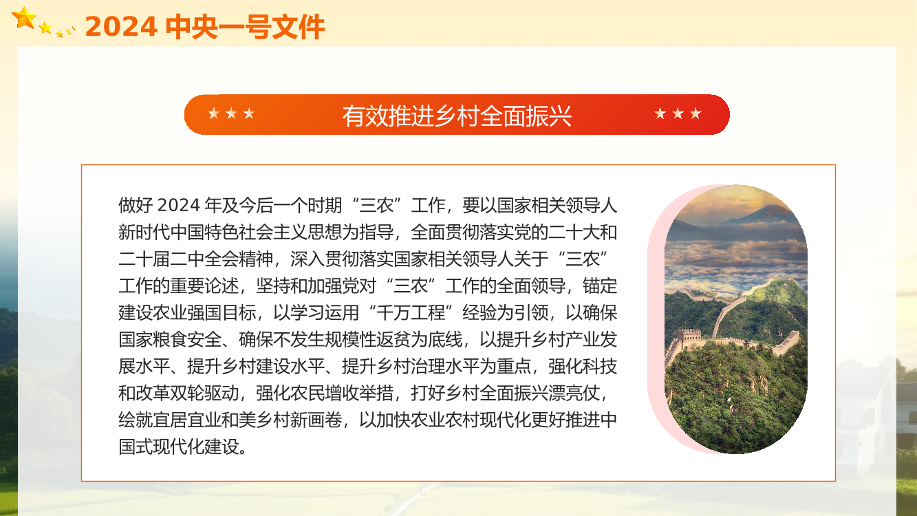 2024中央一号文件精神解读全民推进乡村振兴党政党建党课PPT（20240415）